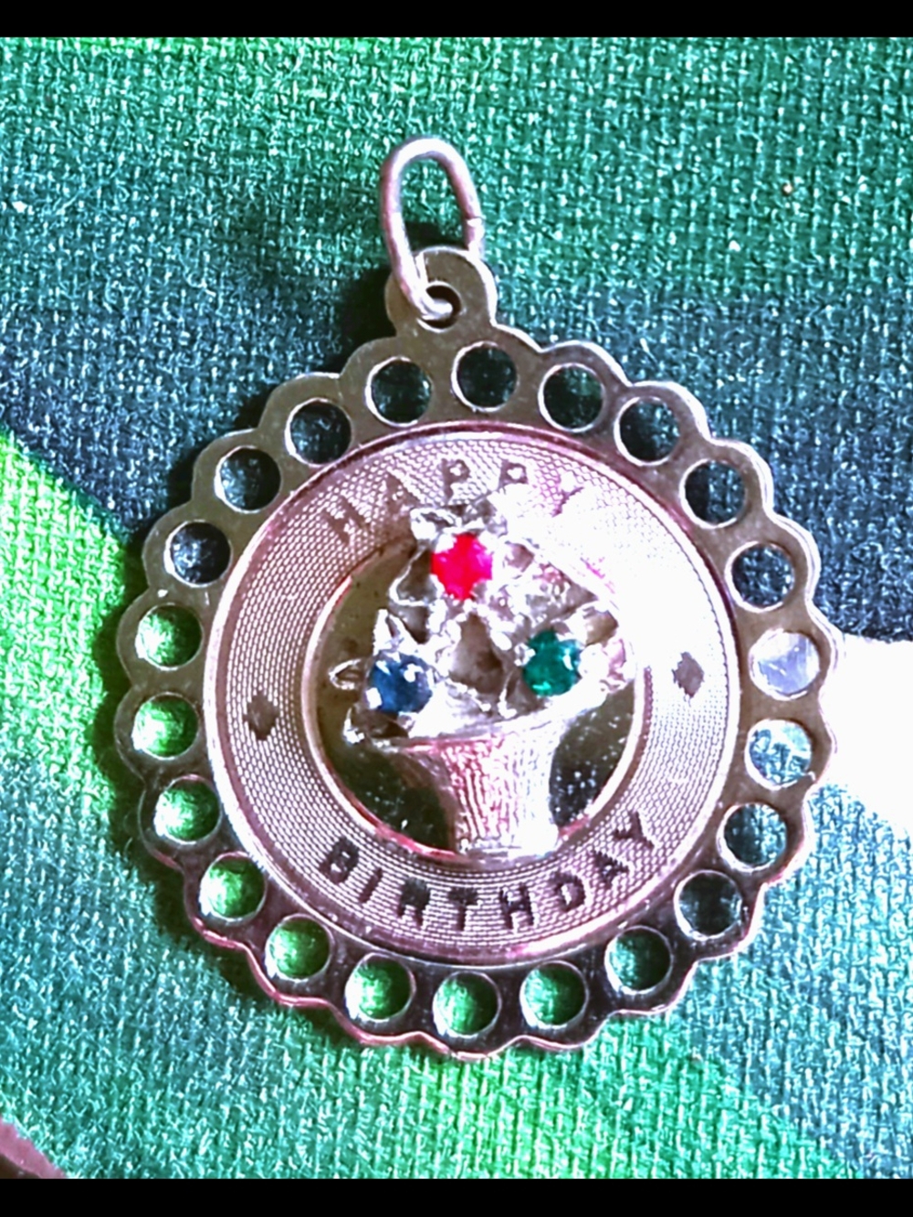 Happy Birthday💐 Antique Pendant Charm with Red & Green ,blue GemStones
